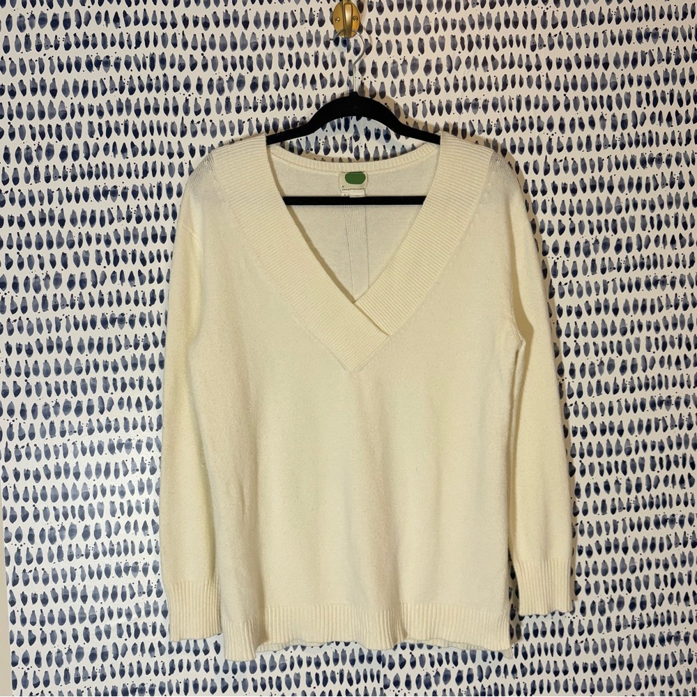 Anthropologie Women’s Galizia Style V-Neck Sweater sz S ivory cream cozy top